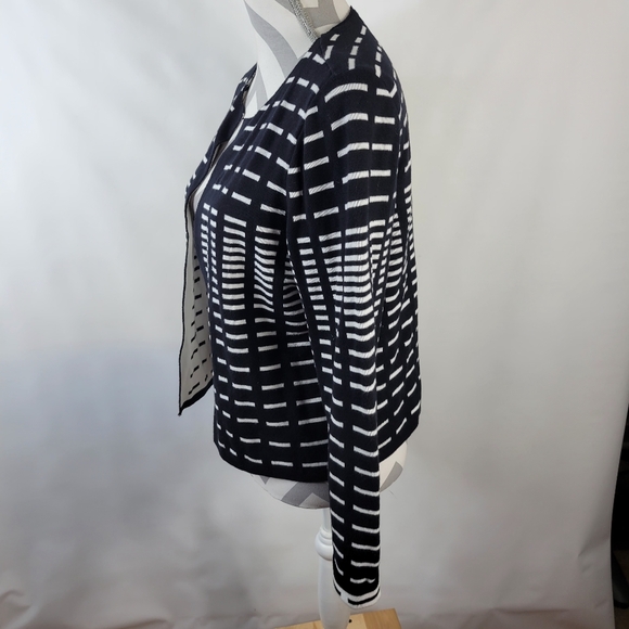 Liz Claiborne Open Cardigan Sweater Knit Black/White Design Cotton Size Medium - Picture 5 of 7